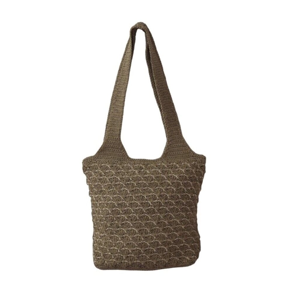 Crochet Shoulder Bag Handbag Taupe Lined